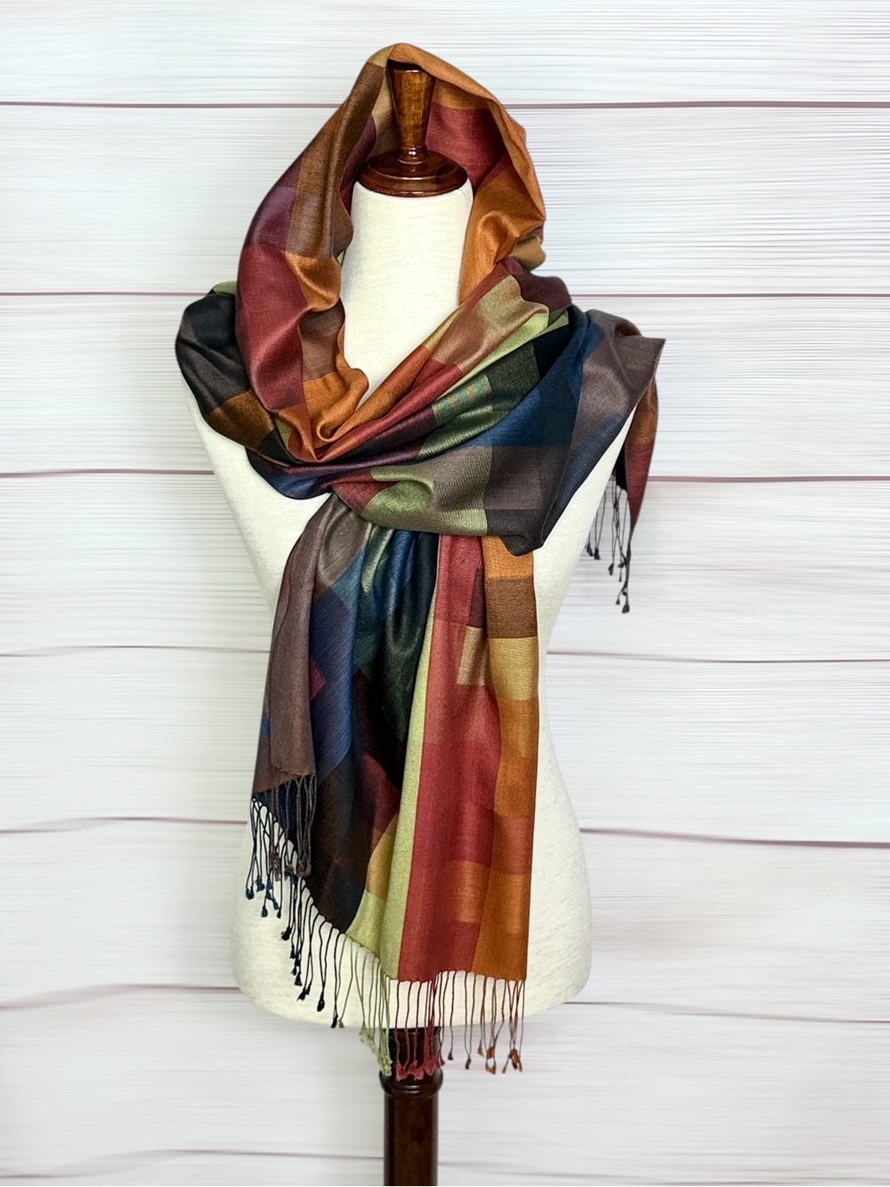Sayami 100% Silk Handwoven Wrap Shawl Nepal Multicolor Geometric Plaid 78”